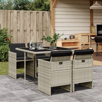 Set mobilier de grădină cu perne, 5 piese gri deschis poliratan