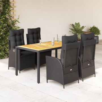 Set mobilier de grădină cu perne, 5 piese, negru, poliratan