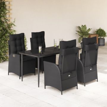 Set mobilier de grădină cu perne, 5 piese, negru, poliratan