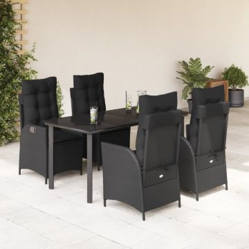 Set mobilier de grădină cu perne, 5 piese, negru, poliratan