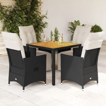 Set mobilier de grădină cu perne, 5 piese, negru, poliratan