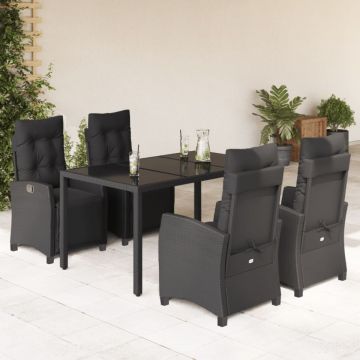 Set mobilier de grădină cu perne, 5 piese, negru, poliratan