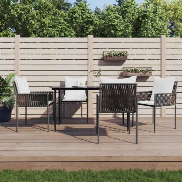 Set mobilier de grădină cu perne, 5 piese, poliratan și oțel