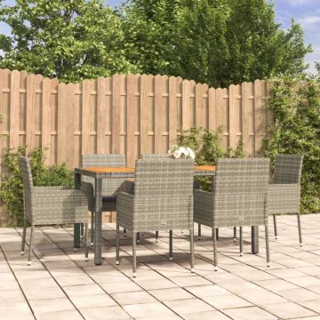 Set mobilier de grădină cu perne, 7 piese, gri, poliratan