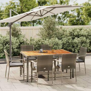 Set mobilier de grădină cu perne, 7 piese, gri, poliratan