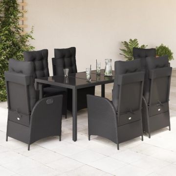 Set mobilier de grădină cu perne, 7 piese, negru, poliratan