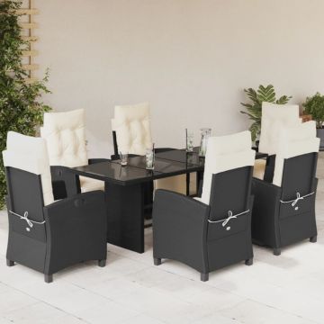 Set mobilier de grădină cu perne, 7 piese, negru, poliratan
