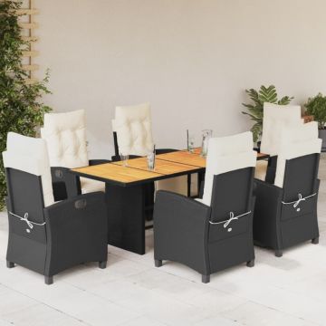Set mobilier de grădină cu perne, 7 piese, negru, poliratan