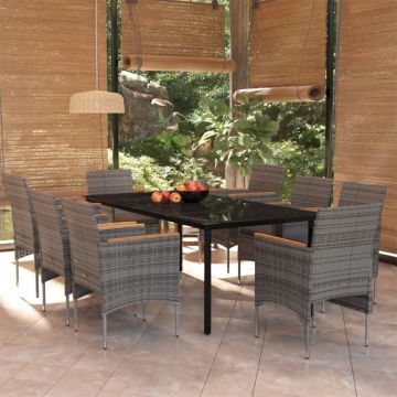 Set mobilier de grădină cu perne, 9 piese, gri și negru