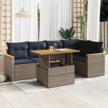 Set mobilier grădină cu perne, 6 piese, gri, poliratan
