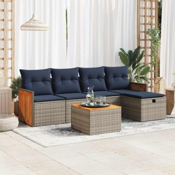 Set mobilier grădină cu perne, 6 piese, gri, poliratan