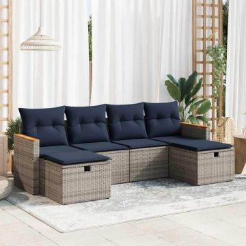 Set mobilier grădină cu perne, 6 piese, gri, poliratan
