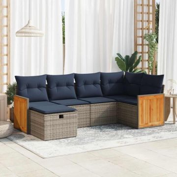 Set mobilier grădină cu perne, 6 piese, gri, poliratan