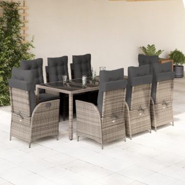 Set mobilier grădină cu perne, 9 piese, gri, poliratan