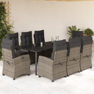Set mobilier grădină cu perne, 9 piese, gri, poliratan