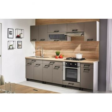 Bucătărie Iris Gri, set modular, PAL melaminat, 280 cm, Gri