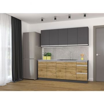 Bucătărie Madera, sistem modular, fronturi din PAL melaminat, lungime 200 cm, alb