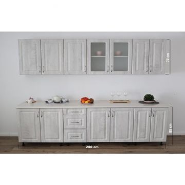 Bucătărie Modulară Kvadris, Fronturi Dune White, PAL Melaminat, 260 cm, Alb