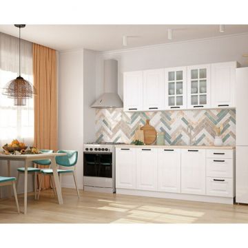 Bucătărie Skandi, modulară, fronturi MDF infoliate, carcasă PAL, lungime 200 cm, alb