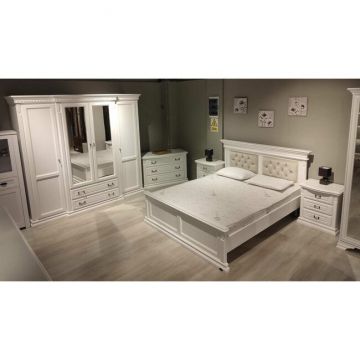 Dormitor Diana complet, design clasic, material lemn masiv și MDF, set mobilier elegant, alb