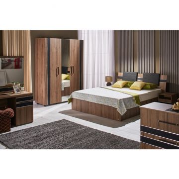 Dormitor Fenix, design tradițional, PAL, pat 160x200 cm, nuc