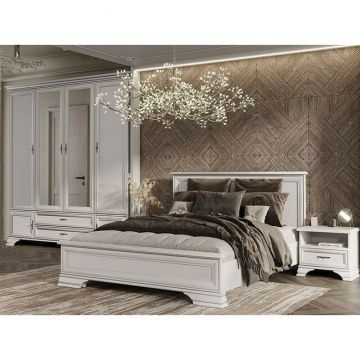 Dormitor Idento, Set Mobilier Clasic, PAL și MDF, 160x200 cm, Alb Alpin