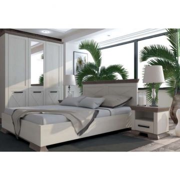 Dormitor Marsel, Set Mobilier Minimalist, MDF și Plăci Fibrolemnoase, 160x200 cm, Alb Frasin și Stejar Sonoma