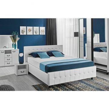 Dormitor Rio, set complet cu pat 160x200 cm, dulap spațios, 2 noptiere și comoda, PAL melaminat, alb