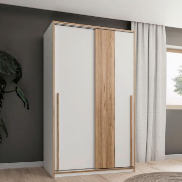 Dulap Cu Uși Culisante, 118,8/215/57,4 cm, alb, culoare lemn stejar