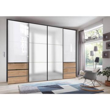 DULAP CU UȘI CULISANTE in culoare lemn stejar, alb lucios intens