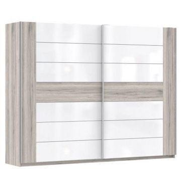 DULAP CU UȘI GLISANTE in alb, culoare lemn stejar