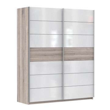 DULAP CU UȘI GLISANTE in culoare lemn stejar, alb lucios intens