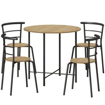 HOMCOM Set Masă Rotundă de Dining cu 4 Scaune Economisitor de Spațiu în Lemn și Metal Stil Industrial | Aosom Romania HOMCOM Set Masă Rotundă de Dining cu 4 Scaune Economisitor de Spațiu în Lemn și Metal Stil Industrial | Aosom Romania