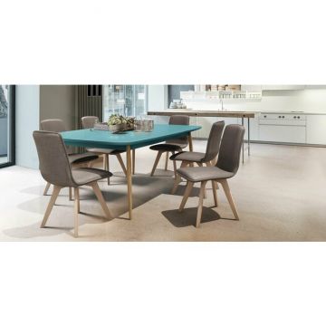 Masă Tokyo, set cu 6 scaune Tokyo, MDF furniruit și lemn masiv, 210x104x78 cm, natur