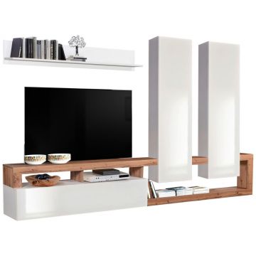 MOBILIER ÎNCASTRAT ÎN PERETE in stejar Wotan, alb lucios intens