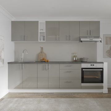 Set Bucatarie Karo V18, Gri Lucios/Alb, MDF, Blat Thermo 28 mm, L 260 cm