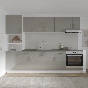 Set Bucatarie Karo V24, Gri Lucios/Alb, MDF, Blat Thermo 28 mm, L 280 cm