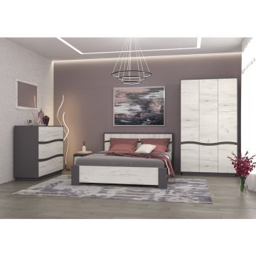 Set Dormitor Geneva Modular, PAL Laminat, 160x200 cm, Gri Grafit și Stejar Craft Alb