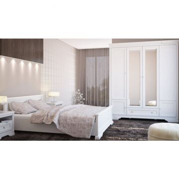 Set dormitor Kleo, design clasic, MDF și PAL melaminat, pat 160x200 cm, alb