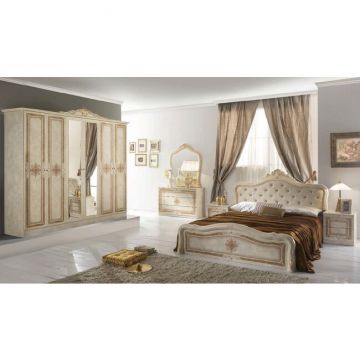 Set dormitor Luisa, tehnologie 3D, oglinzi frontale, finisaje elegante, PAL melaminat, pat 160 cm, Bej