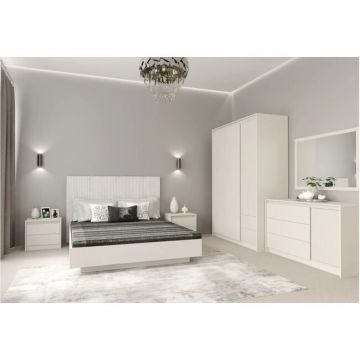 Set dormitor Monaco, design minimalist cu riflaje, PAL melaminat, dimensiuni variate, Casmir
