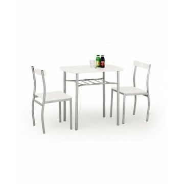 Set masă Lance cu 2 scaune, design minimalist și funcțional, MDF lucios, 82x50x75 cm, alb