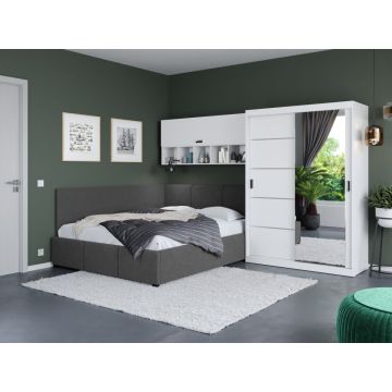 Set Mobila Dormitor Nordis 2.92m cu pat de colt fix si oglinda Set Mobila Dormitor Nordis 2.92m cu pat de colt fix si oglinda