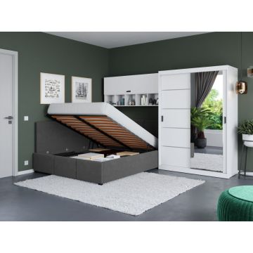 Set Mobila Dormitor Nordis 2.92m cu pat de colt rabatabil si oglinda Set Mobila Dormitor Nordis 2.92m cu pat de colt rabatabil si oglinda