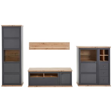 SET MOBILA LIVING in antracit, culoare lemn stejar