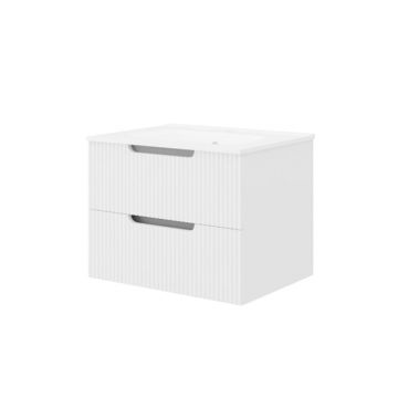 Set mobilier alb riflat cu lavoar inclus, Malta 60 cm