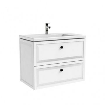 Set mobilier Oristo Montebianco cu 2 sertare, alb mat si lavoar Amelia 80 cm - Dimensiune 80 cm
