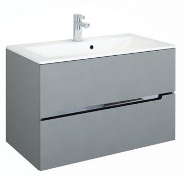 Set mobilier suspendat Oristo Silver si lavoar marmura 90 cm, gri mat - Dimensiune 90 cm