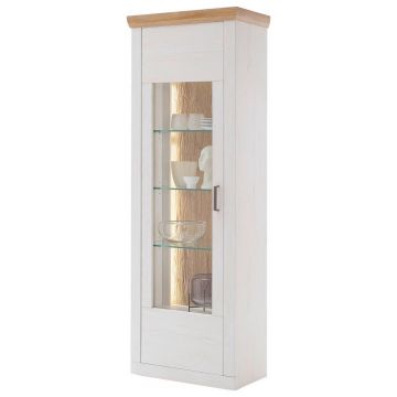 Vitrină, alb, culoare lemn stejar