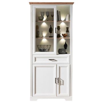 VITRINĂ in alb, culoare lemn stejar